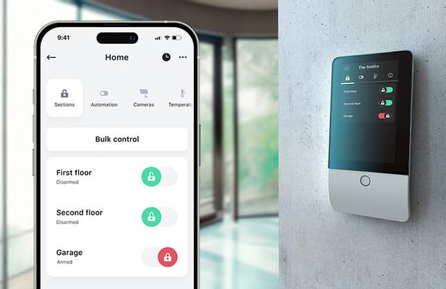 Smartphone-Ansicht einer JABLOTRON Alarmanlage